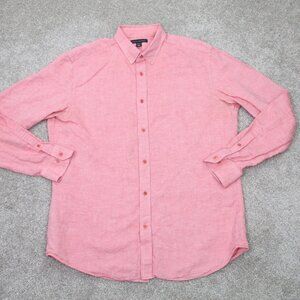 Banana Republic Shirt Mens Large 16-16 1/2, Pink Linen/Cotton Long Sleeve Button